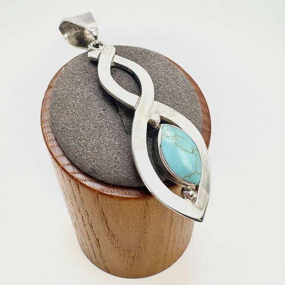VTG Sterling Silver 925 Turquoise Marquise Interwoven Pendant Size 2.5" Length - Picture 3 of 10